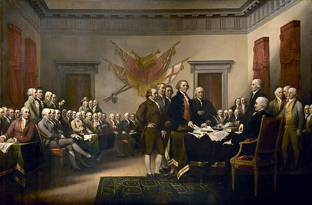 This painting depicts an event that never happened. The signers of the Declaration of Independence were never in the room at the same time, an example of the deeply challenging limits of their coordination technologies.